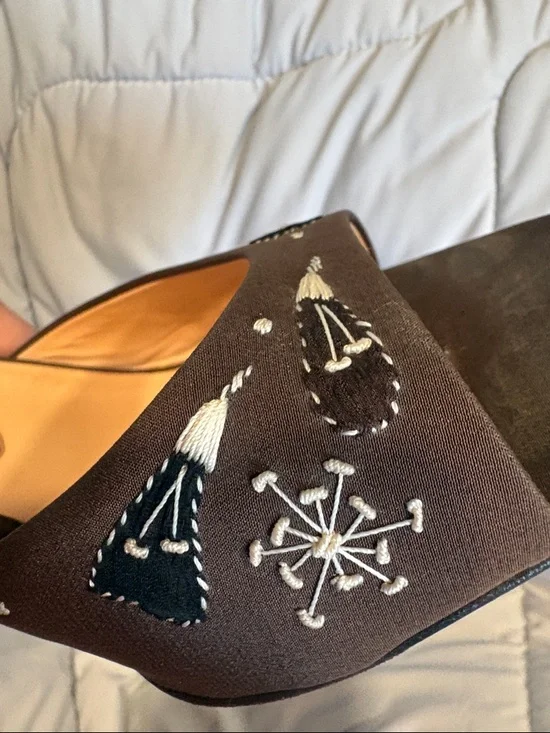 Prada Brown Floral Embroidered Heeled Slides - Picture 4 of 5